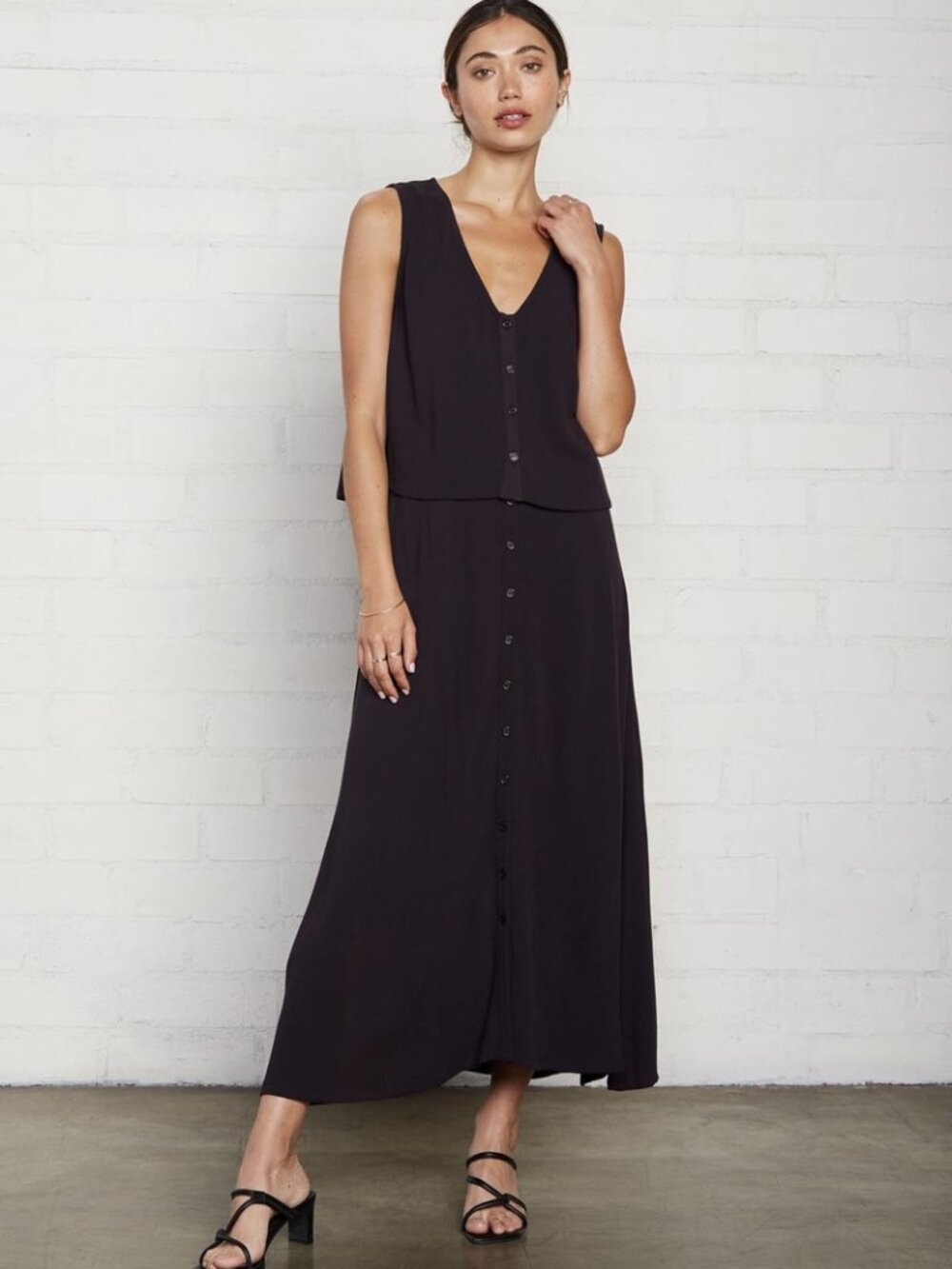 Rachel Pally Button Down Midi Skirt and Tank Top Set size Large Black